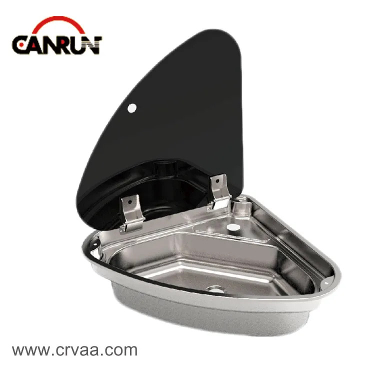 Fregadero triangular de acero inoxidable con cubierta para RV