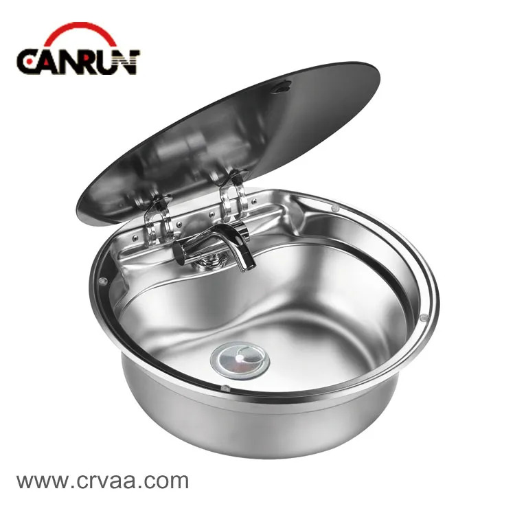 Fregadero redondo de acero inoxidable con cubierta para RV